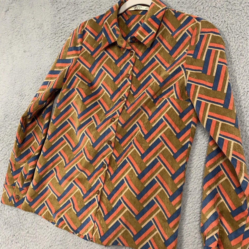 FANSILANEN Shirt Womens XS Multicolor Corduroy Geometric Button Up Long Sleeve - Picture 13 of 16
